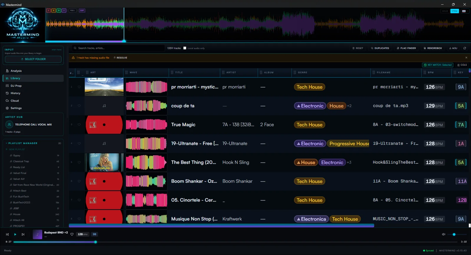 STEM mode with vocal, drum and bass solo toggles
